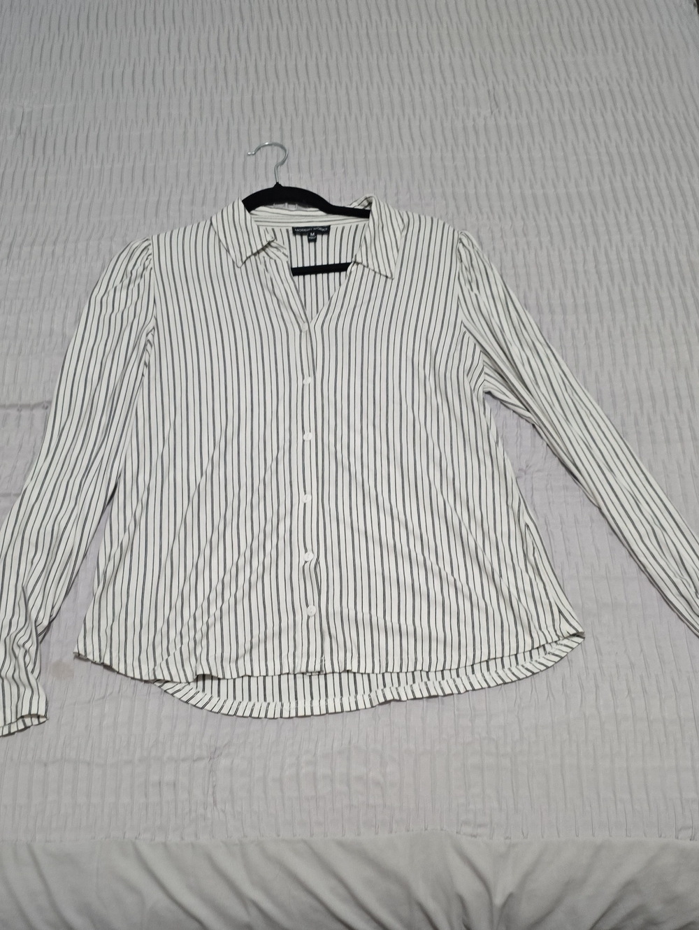 Striped White Button-Down Shirt with Black Pinstripes